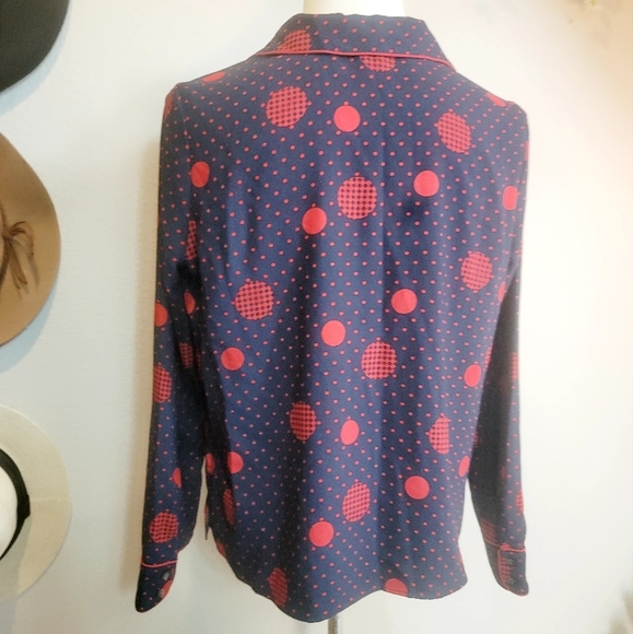 1901 GEOMETRIC PATTERN NOTCHED COLLAR BUTTON-UP LONG SLEEVE WOMEN'S SHIRT SMALL - Picture 12 of 16